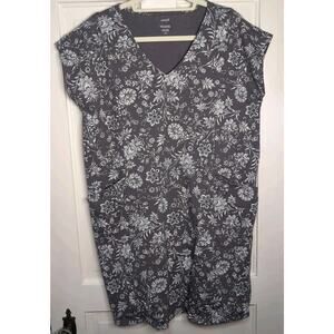 Pure Jill Easy Knit 2 Pocket Dress Gray Floral Women's L Petite(870)